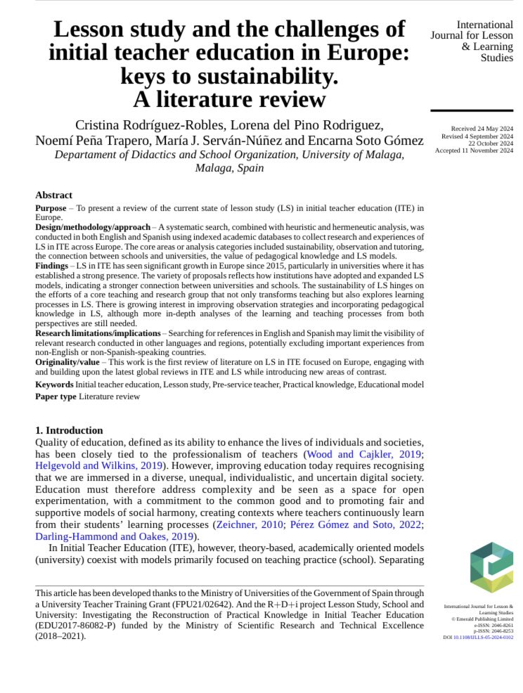 Recién publicada mi primera review junto con mis compañeras. Un arduo trabajo en el que hemos aprendido mucho sobre los ejes para la sostenibilidad en el desarrollo de LS en formación inicial. Doi: doi.org/10.1108/IJLLS-…