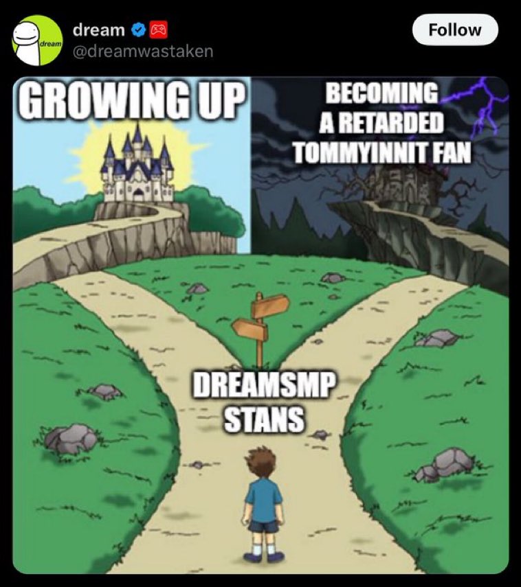 slimeguyethan's tweet photo. dream wants his fans to grow up ?? weird coming from him https://t.co/C5gTMJKXvh
