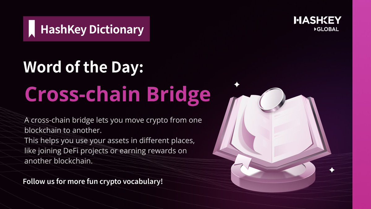 📖 #HashKeyDictionary Word of the Day: Cross-chain Bridge 🌉 A cross-chain  bridge lets you move crypto from one blockchain to another. This helps you  use your assets in different places, like joining