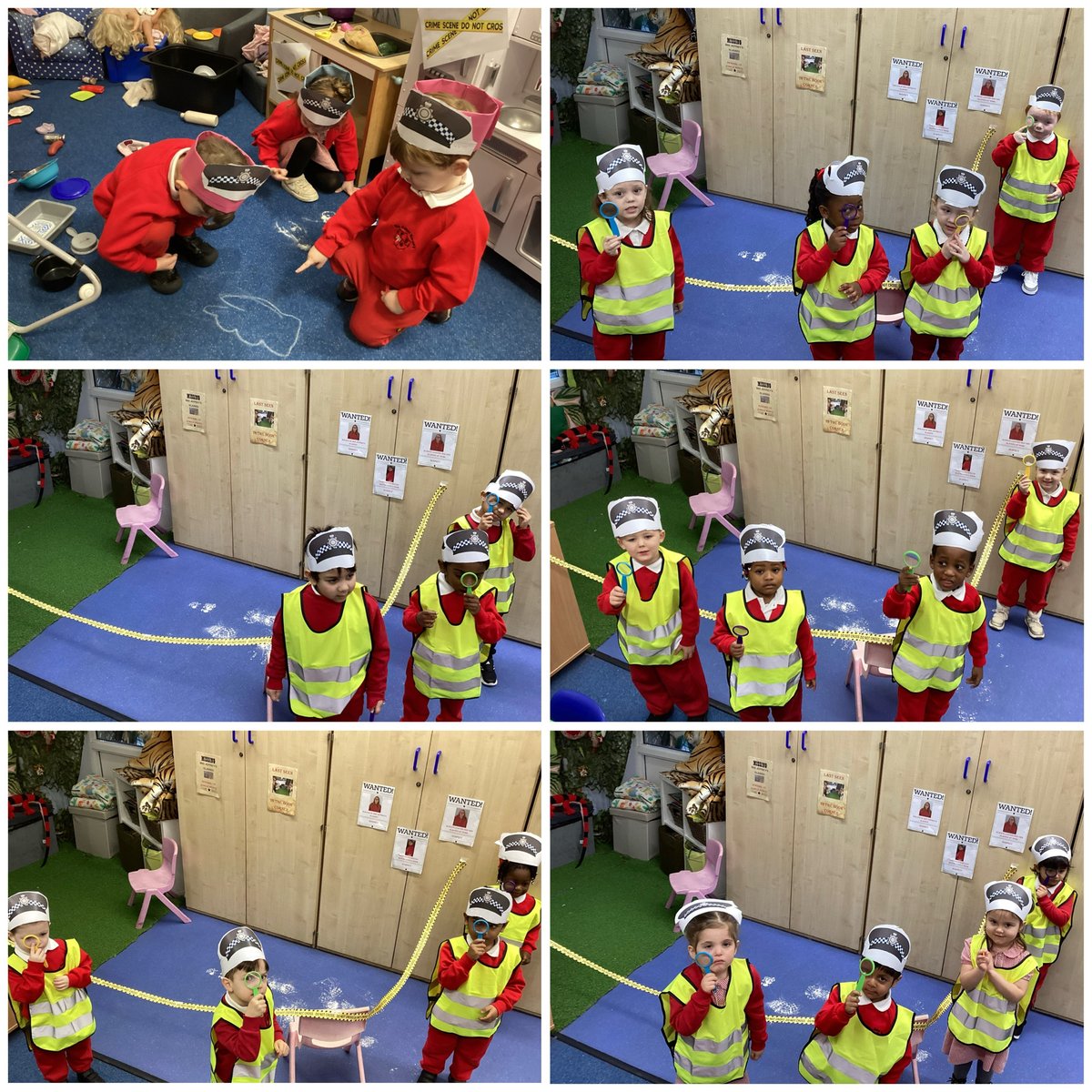 Leechapelsch's tweet image. Nursery rising 4s had their detective caps on this week, trying to find out who stole the class treats, mascot and teachers glasses, all were safely returned, well done 🔎 #whocoulditbe #wantedposters #footprints #clues #weareleechapel