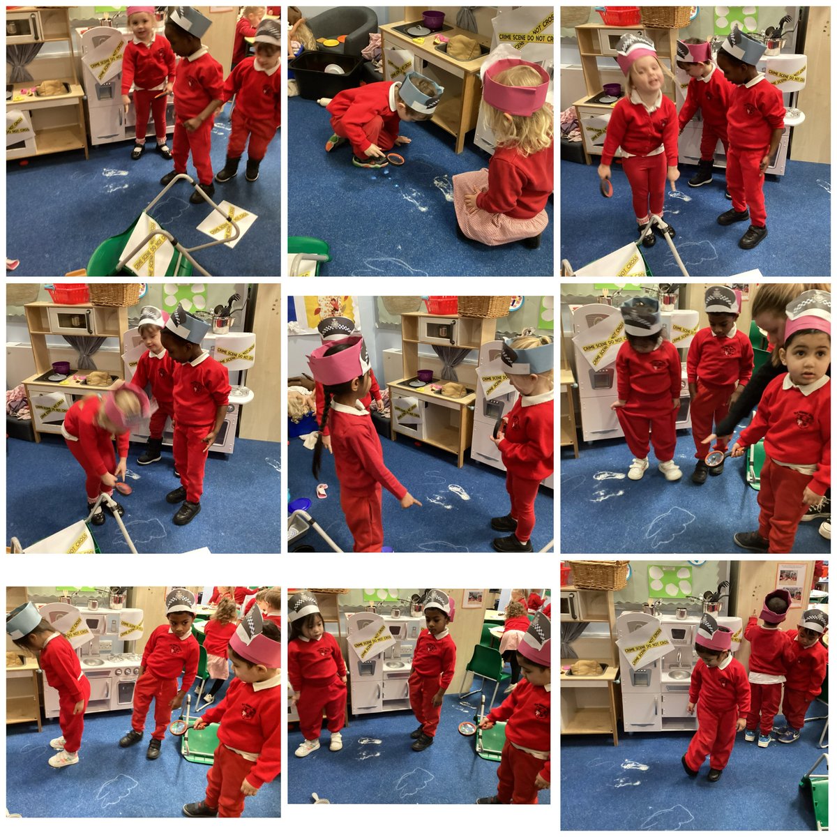 Leechapelsch's tweet image. Nursery rising 4s had their detective caps on this week, trying to find out who stole the class treats, mascot and teachers glasses, all were safely returned, well done 🔎 #whocoulditbe #wantedposters #footprints #clues #weareleechapel