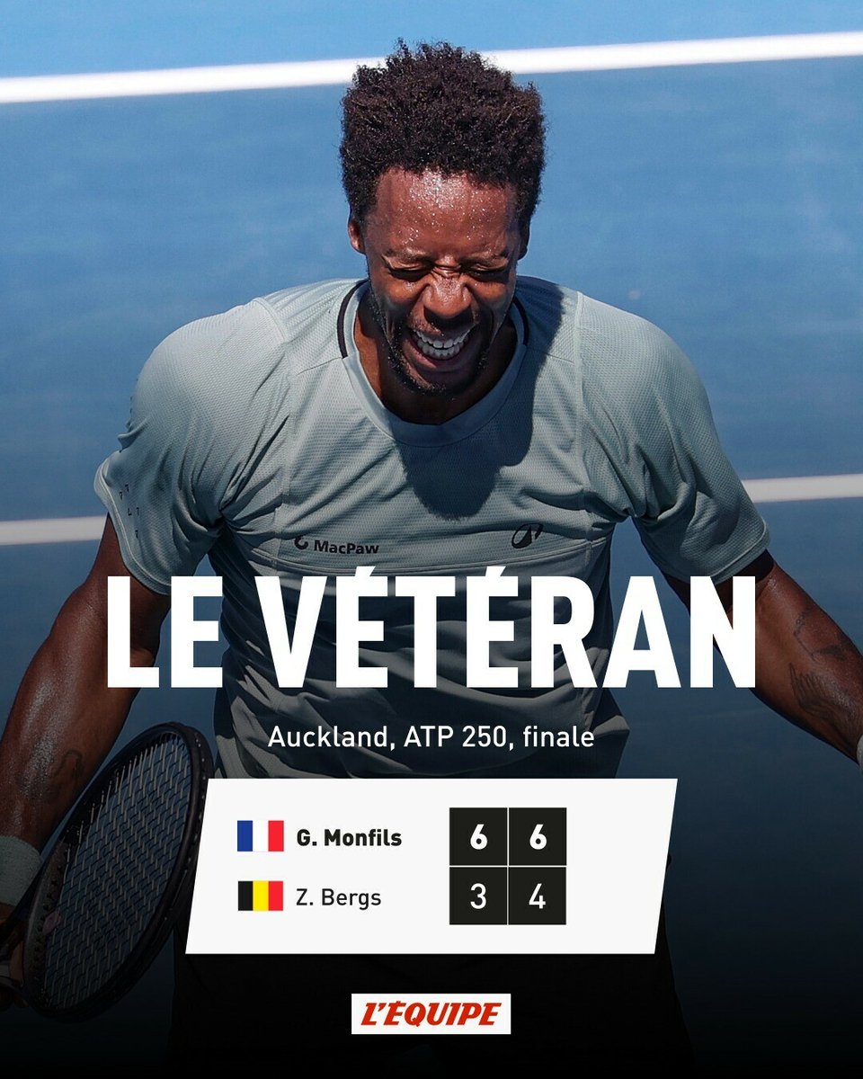 Gaël Monfils a dominé le Belge Zizou Bergs en finale du Tournoi de Auckland pour s'offrir un treizième titre en carrière et devenir, à 38 ans et quatre mois, le joueur le plus âgé à remporter un tournoi depuis 1990 et la création de l'ATP Tour.

➡️ l.lequipe.fr/JFV