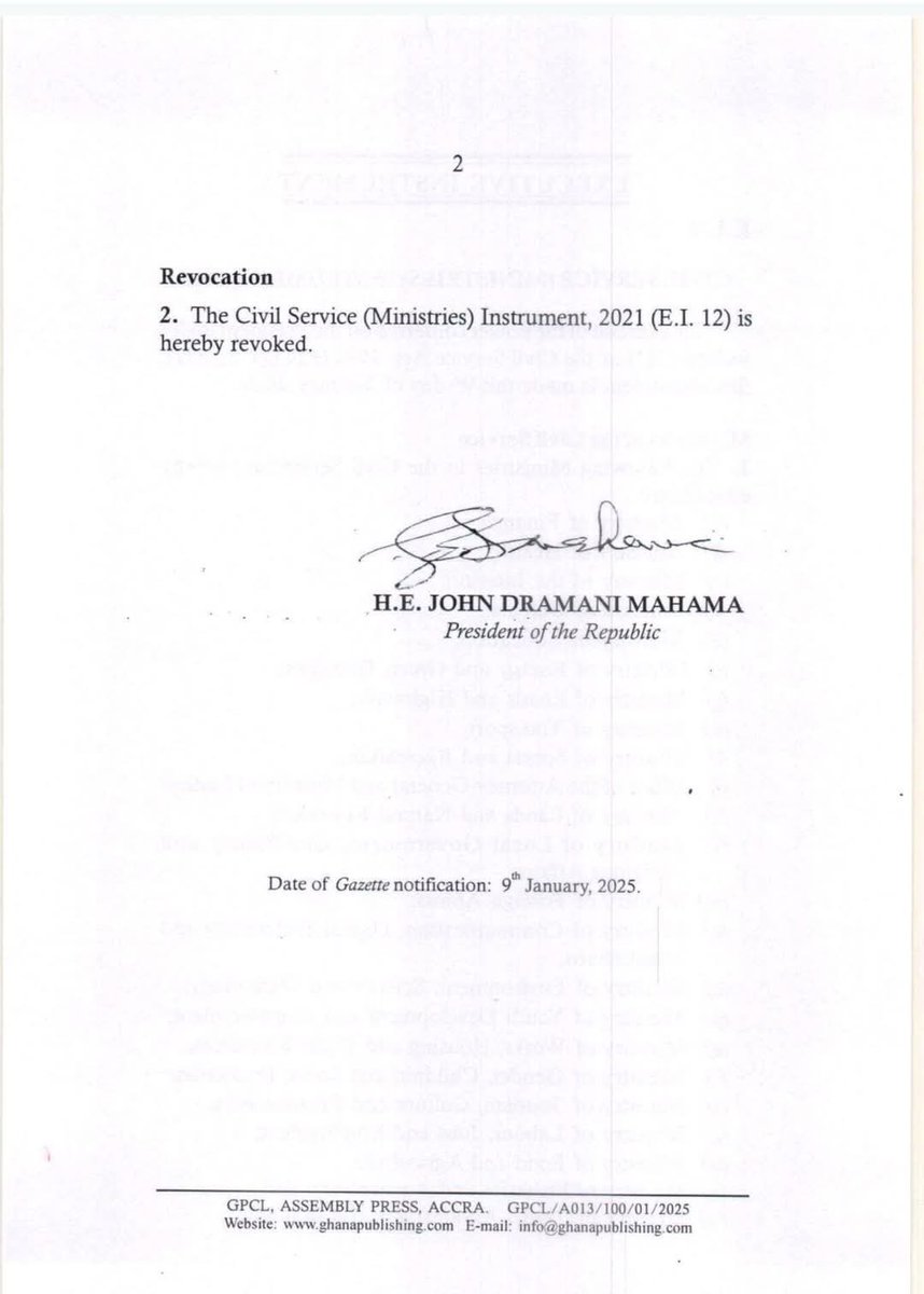 President John Dramani Mahama  has by Executive Instrument,reduced the number of Ministries from 30 to 23. 

Here is a list of the Ministries established by him