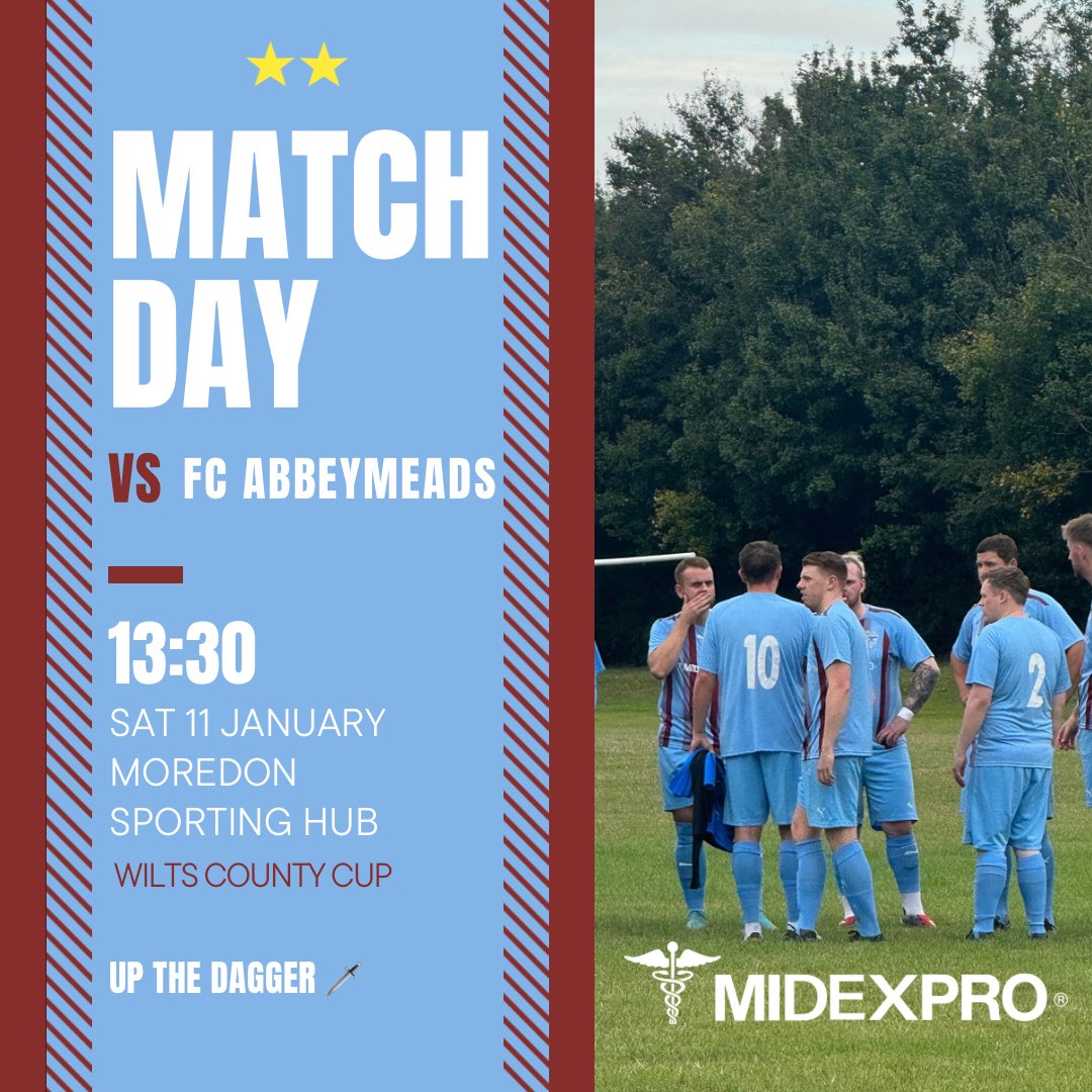Shield and Dagger FC (@dagger_fc) on Twitter photo Wilts County Cup action today vs <a href="/FCAM2023/">FC Abbeymeads - Mens</a>!
A side we don’t know too much about but appear to have started well in their league campaign so it should be a good game👊
Hoping for our name to be in the hat after 90 and for a temperature increase before 12:30🥶
Up the Dagger🗡️ Wilts County Cup action today vs <a href="/FCAM2023/">FC Abbeymeads - Mens</a>!
A side we don’t know too much about but appear to have started well in their league campaign so it should be a good game👊
Hoping for our name to be in the hat after 90 and for a temperature increase before 12:30🥶
Up the Dagger🗡️