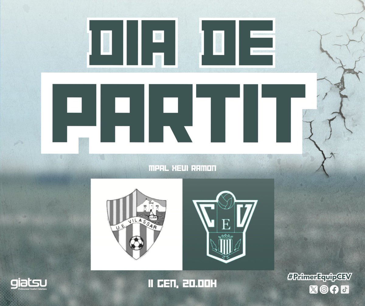 CE Vilassar - Giatsu (@ce_vilassar) on Twitter photo 🔥 𝐃𝐈𝐀 𝐃𝐄 𝐏𝐀𝐑𝐓𝐈𝐓!
<a href="/UEVilassardeMar/">U.E. Vilassar de Mar</a> vs Primer Equip CEV
🗓️ Dissabte 11/01
⏱️ 20.00h
📍 Mpal Xevi Ramon
⚽️ J14 #3cat6
#𝐬𝐨𝐦𝐡𝐢𝐂𝐄𝐕 #𝐬𝐨𝐦𝐝𝐞𝐥𝐂𝐄𝐕 🔥 𝐃𝐈𝐀 𝐃𝐄 𝐏𝐀𝐑𝐓𝐈𝐓!
<a href="/UEVilassardeMar/">U.E. Vilassar de Mar</a> vs Primer Equip CEV
🗓️ Dissabte 11/01
⏱️ 20.00h
📍 Mpal Xevi Ramon
⚽️ J14 #3cat6
#𝐬𝐨𝐦𝐡𝐢𝐂𝐄𝐕 #𝐬𝐨𝐦𝐝𝐞𝐥𝐂𝐄𝐕