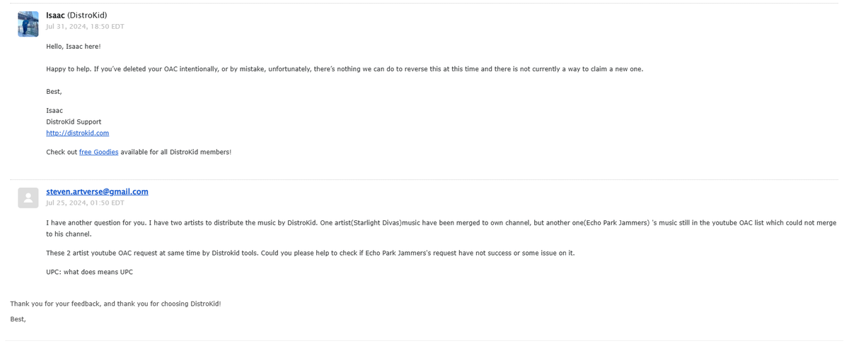 starlight_divas's tweet photo. @TeamYouTube I did not know why the channel has been deleted and Distrokid could not reverse the channel. I have post the issue on Youtube community but nobody feedback me. This OAC issue hashas past 6 month canot resolved. Below please find Distrokid feedback mail. https://t.co/NRRZFNQWkH