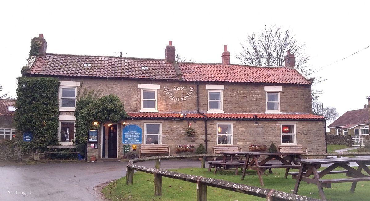 The Horseshoe Inn, facing the village green at #Levisham, on the #NorthYorkshire Moors. It's a quality pub &amp; makes a great halfway house for a loop walk across the moors &amp; back through the Hole of Horcum. Sometimes cut off during snow. #PubFrontFriday 
📷 My own.