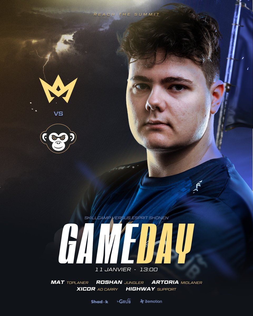 C'est le jour de notre premier match en Division 2💥

Rendez-vous à 13h pour notre match contre Esprit Shonen !

À suivre sur notre stream dès 12h pour le preshow en direct de Strasbourg : twitch.tv/skillcamp

#ReachTheSummit
