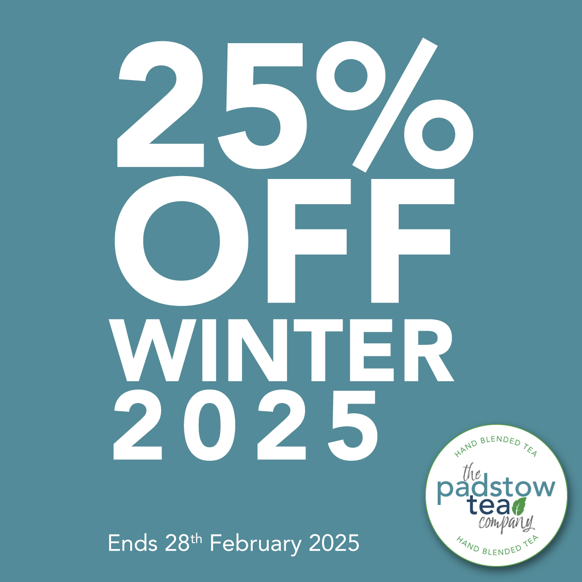 PadstowTea's tweet photo. 🍃 25% OFF - WINTER 2025 ☕️🫖

There’s 25% OFF all our teas when you order online until Friday 28th February 2025.

The discount is automatically applied at the checkout. Enjoy! 🍃

The Padstow Tea Company #TeaInfusions

SHOP NOW at https://t.co/VAvN2pqyE4 https://t.co/nsGTBDsMJX