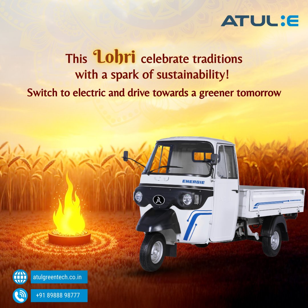 AtulGreentech's tweet photo. Warm wishes for a joyful and prosperous Lohri! May your journey shine as brightly as the fire and be as rewarding as the harvest. #AtulGreentech #AtulEV #Eauto #GreenMobility #Sustainability #Lohri https://t.co/h1S1cJGlFK