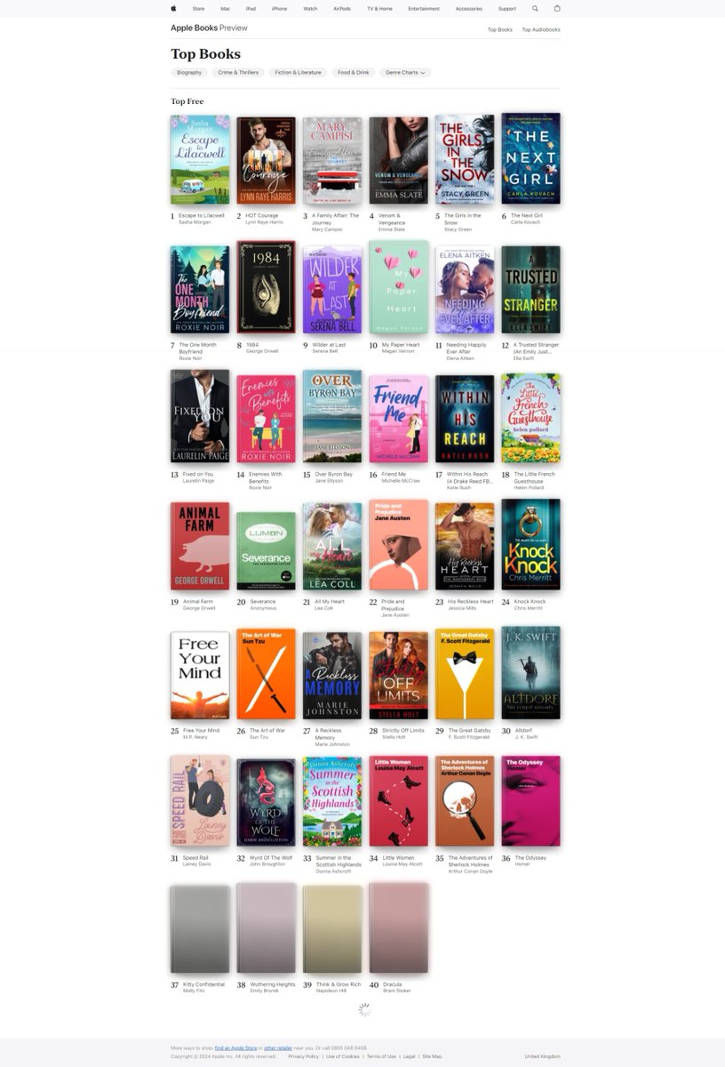 Delighted to see Escape to Lilacwell top of the Apple (free) Books chart! 🍏🍎🍏🍎🍏