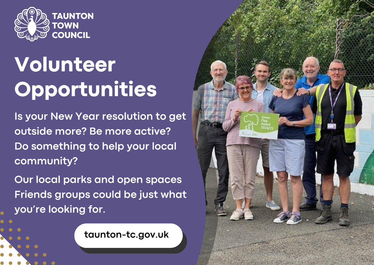 Taunton_TC's tweet image. Do you want to get outside more and get involved in your local community in 2025? Why not volunteer with your local park group? Contact Friends of Comeytrowe Park, French Weir Park, or Victoria Park on our website ow.ly/QWOu50UCLNB. #ThisIsTaunton #Volunteering