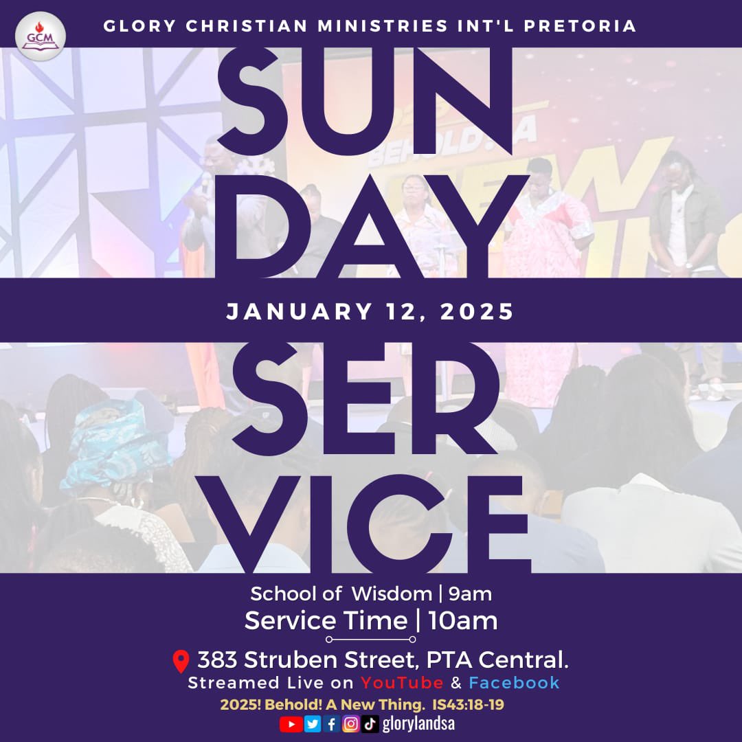 glorylandsa's tweet photo. Don’t miss our Fresh Anointing Service this Sunday 🎉🎊🎉🎉 

 Venue: 383 Struben Street, PTA Central.
 You can also join the service live on YouTube: https://t.co/41ZFJdHOfi &amp; Facebook:https://t.co/HS5CaWIJtN 

See you there!❤️

#GlorylandSA #2025 #Behold #ANewThing https://t.co/PTKpL3mpXI