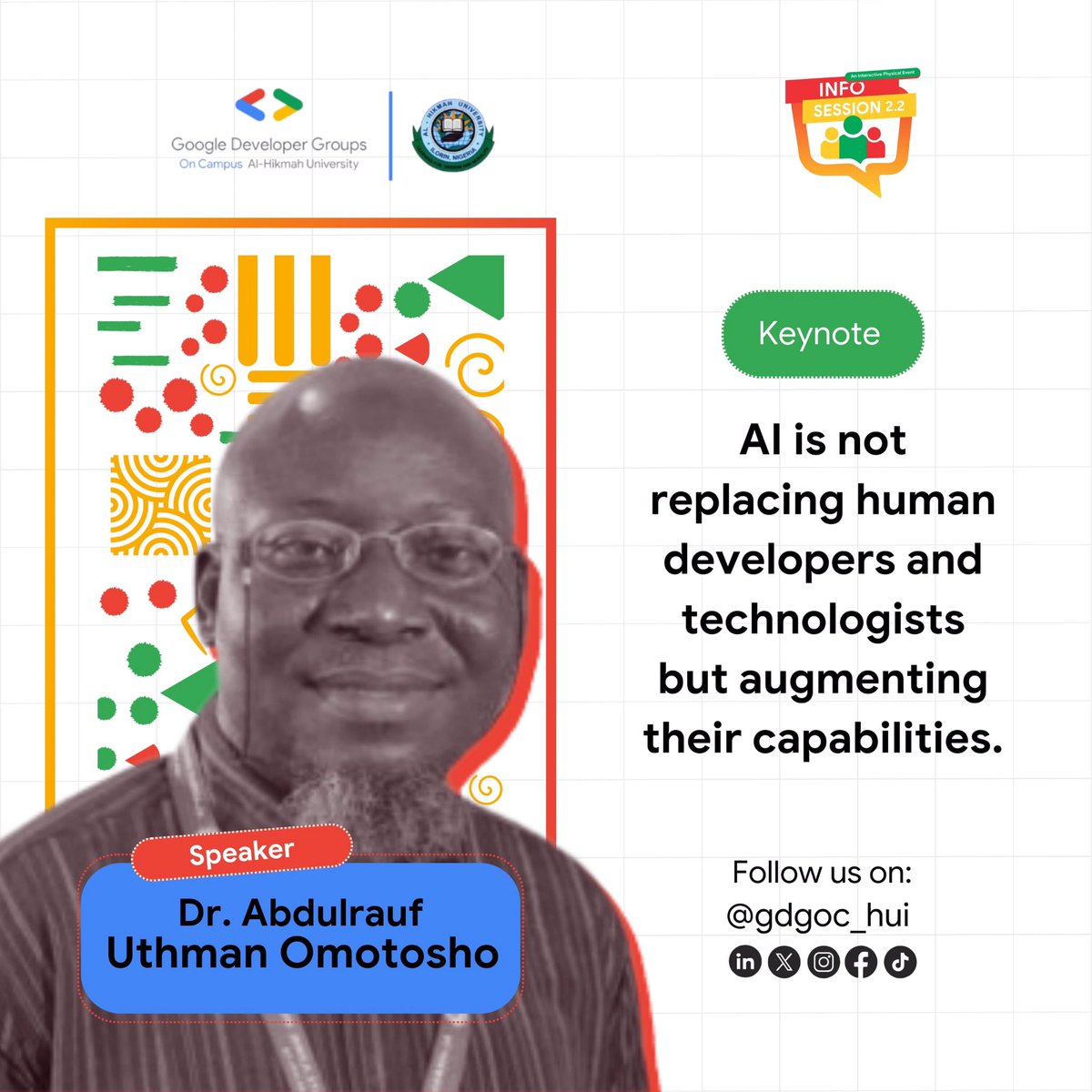 gdgoc_hui's tweet photo. AI is not replacing human developers and technologists but augmenting their capabilities. 
The future of work will involve human-AI collaboration, where professionals work alongside AI systems to enhance productivity, creativity, and innovation. https://t.co/q8EJNU5IXE