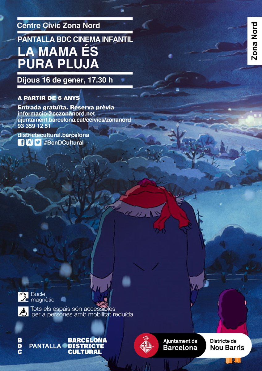 El proper dijous 16 el cicle Pantalla BDC Cinema Infantil ens portarà LA MAMA ÉS PURA PLUJA, dues boniques històries que aborden la gestió de les emocions dels més petits. 
<a href="/CcivicsBCN/">Centres Cívics BCN</a> <a href="/BcnDCultural/">Barcelona Districte Cultural</a>
