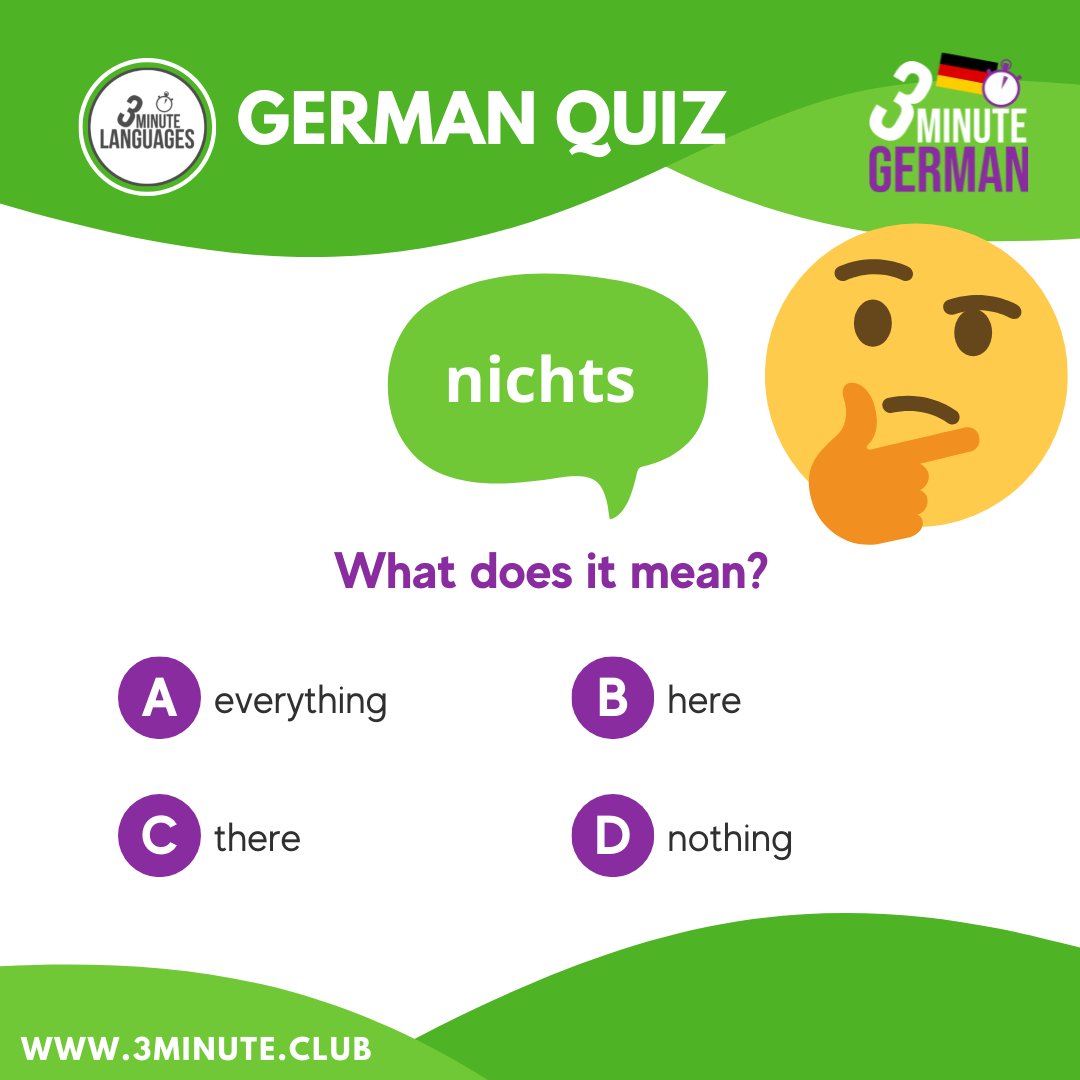 3MLanguages's tweet photo. Have a go at this question. Put your answer in the comments
#Quiz #GermanQuiz #German #LearnGerman #learningGerman #Germany #deutsch #Deutschland #GermanLanguageCourse #GermanLanguageLearning #GermanLanguageSchool #GermanLanguageDay #LearnGermanWords
https://t.co/PoHkogYjAK https://t.co/zFx2LEnxYA