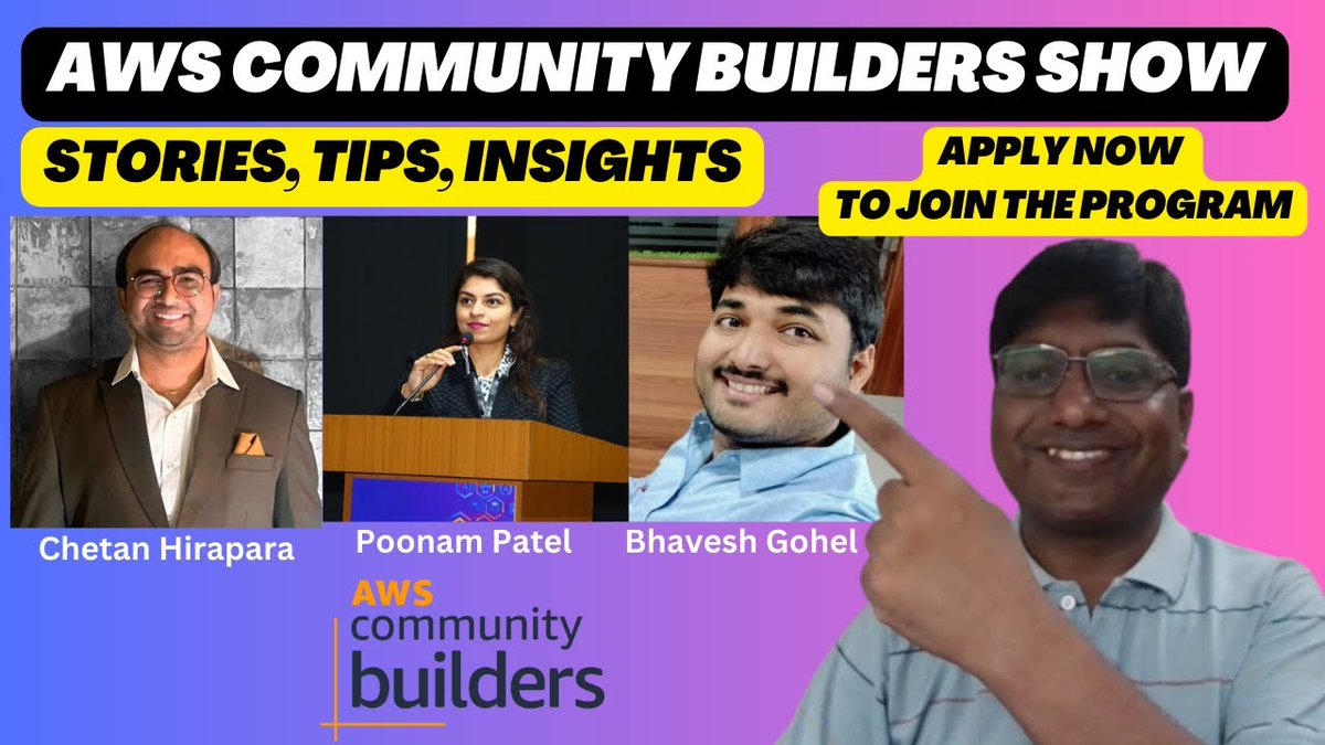 Jaymitkumar Bhoraniya (@jaymitb) on Twitter photo 🌟 Dreaming of becoming #AWS #Community #Builder in 2025?
✨ #Applications OPEN (Jan 6-20, 2025). Don’t miss this opportunity.
🎥 Watch inspiring stories & tips from builders: youtu.be/L7yKPBuEyYE?si…
👉 Apply Link: aws.amazon.com/developer/comm…
<a href="/awscloud/">Amazon Web Services</a>
#AWSCommunityBuilders 🌟 Dreaming of becoming #AWS #Community #Builder in 2025?
✨ #Applications OPEN (Jan 6-20, 2025). Don’t miss this opportunity.
🎥 Watch inspiring stories & tips from builders: youtu.be/L7yKPBuEyYE?si…
👉 Apply Link: aws.amazon.com/developer/comm…
<a href="/awscloud/">Amazon Web Services</a>
#AWSCommunityBuilders