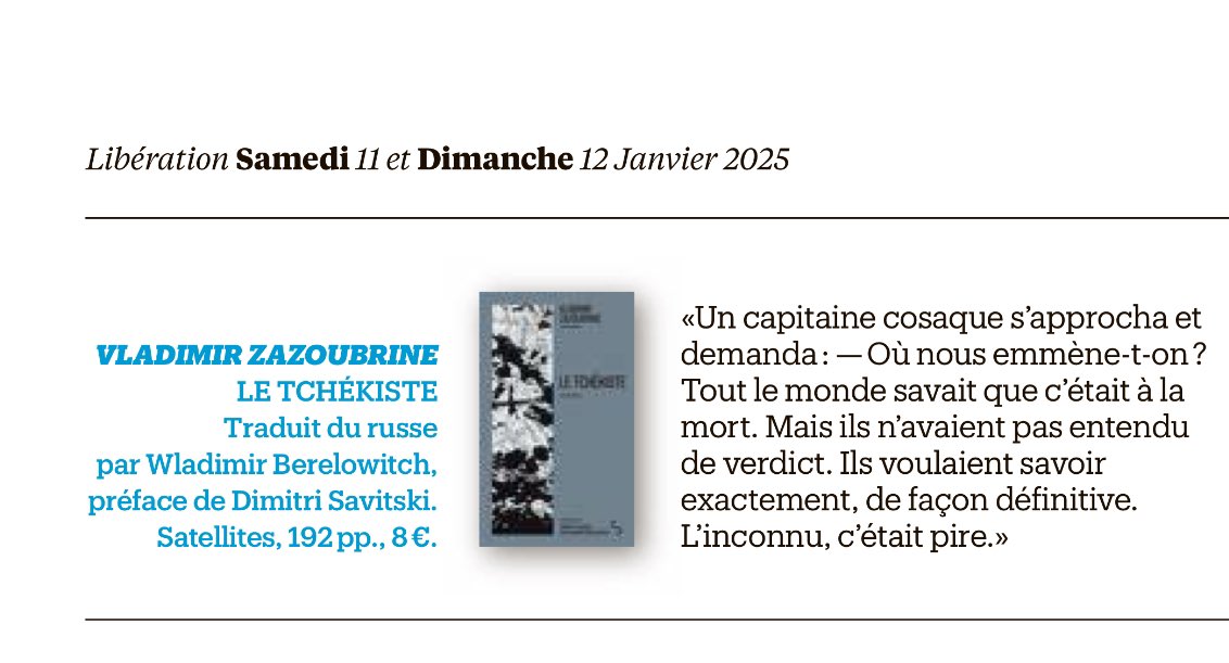 Le Tchékiste de Vladimir Zazoubrine <a href="/LibeLivres/">Libé Livres</a> ❤️‍🔥🎉
<a href="/BourgoisEditeur/">Éditions Bourgois</a> 
#Satellites