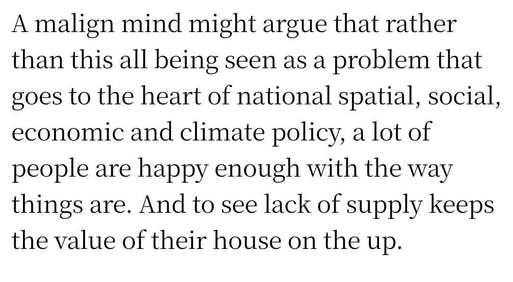 A bit of truth telling in <a href="/CliffTaylorIT/">Cliff Taylor</a> piece today on planning dysfunction in caption below.

2/3 of households are owners. Dysfunction in delivering housing &amp; infrastructure has helped Irish net household wealth to €1.1 trillion (!) up from €700bn at the height of the boom.