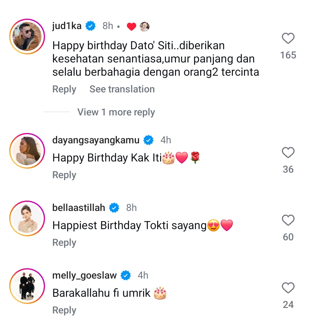 smhasri81's tweet photo. #SitiNurhaliza 
#HappyBirthdaySitiNurhaliza 
Antara retis yg widh happy besday pada Siti Nurhaliza di IG.
Byk lagi tu...sapa rajin buatlah thread khas... https://t.co/dSZAYcAZbX