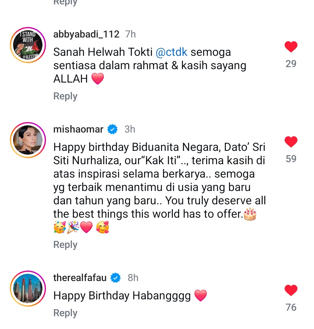 smhasri81's tweet photo. #SitiNurhaliza 
#HappyBirthdaySitiNurhaliza 
Antara retis yg widh happy besday pada Siti Nurhaliza di IG.
Byk lagi tu...sapa rajin buatlah thread khas... https://t.co/dSZAYcAZbX