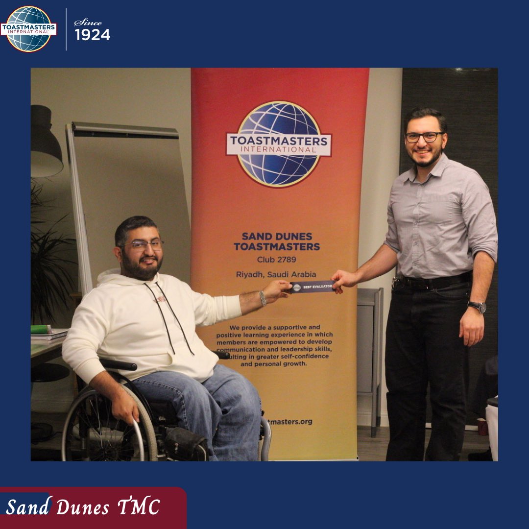 SanddunesTM's tweet image. The Winner 🥇: Congratulations to all the winners! #toastmasters 

#preparedspeech: Farah Jehad
#tabletopics: Ahmed Alsada
#evaluation: Abdulrahman Alsaty