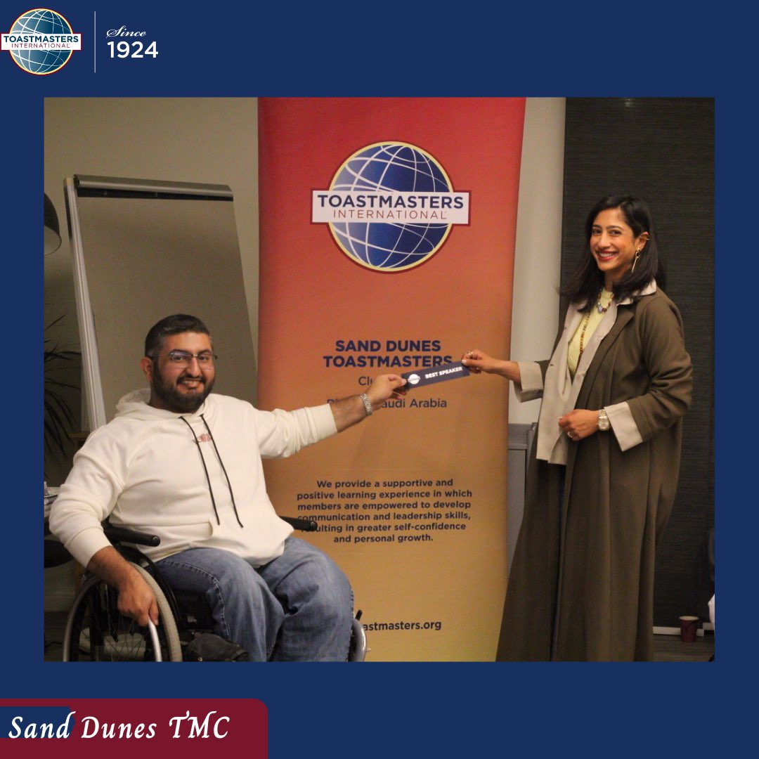 SanddunesTM's tweet image. The Winner 🥇: Congratulations to all the winners! #toastmasters 

#preparedspeech: Farah Jehad
#tabletopics: Ahmed Alsada
#evaluation: Abdulrahman Alsaty