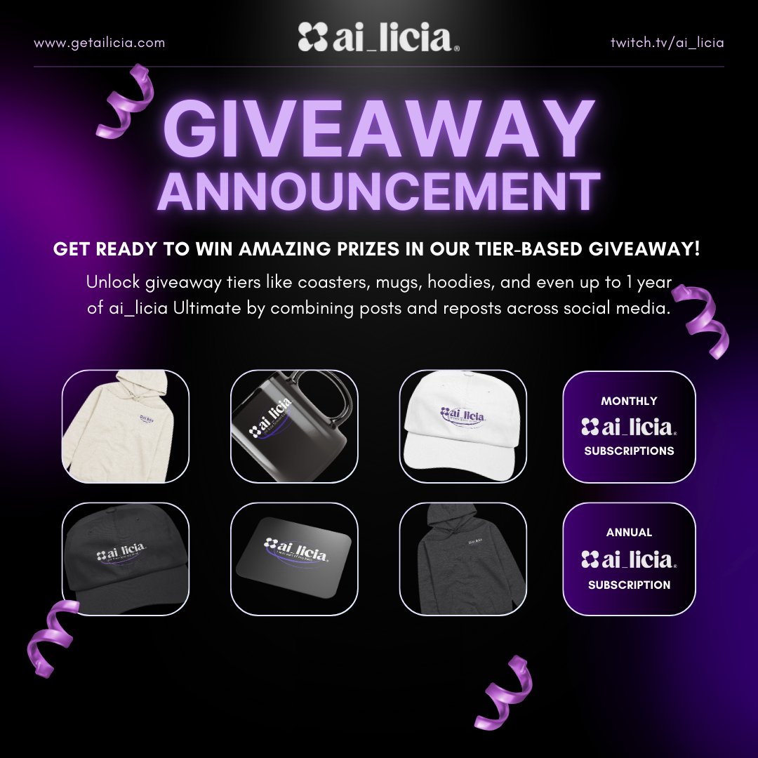 ai_licia's tweet photo. 🎥 SAVE THE DATE: BIG ANNOUNCEMENT STREAM! 🎥  

On Jan 18th at 5 PM CET, we're going LIVE to celebrate ai_licia officially leaving Beta! 🚀  

Save the date: https://t.co/HnKdsTCfV8

Here's what's happening: 
✨ Milestones + 2025 plans 
🎙️ Special guests 
🎁 $600 in giveaways unlocked by YOU!  

💡 Enter the giveaway: 
1️⃣ Post with #ai_liciaOffBeta on X, IG, TikTok, YouTube or Bluesky. 
2️⃣ 1 post/day/platform counts; reposts = bonus chances! 
3️⃣ Be in the stream & say hi in chat to validate your entry!  Save the date & let's make this HUGE!