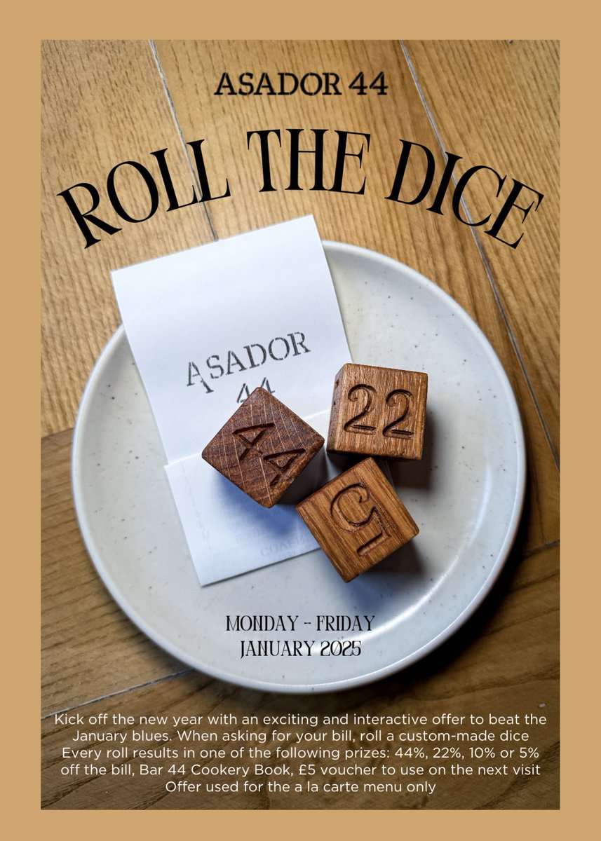 Roll the dice this month to WIN discounts and prizes with us! 🎉

Beat the January blues by nabbing up to 44% off your bill or winning a gift voucher or cookbook!🔥 

This offer applies to all food and drink on our al a carte menu, from Monday - Friday. Come in to play the game!