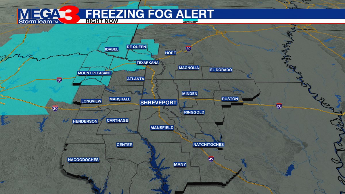 KTBS's tweet photo. WATCH FOR FREEZING FOG ON EXPOSED SURFACES IN NORTHERN PARTS UNTIL TEMPS GET ABOVE 32 BY LATE MORNING
#lawx #ktbsweather https://t.co/k7V2Nn85CV