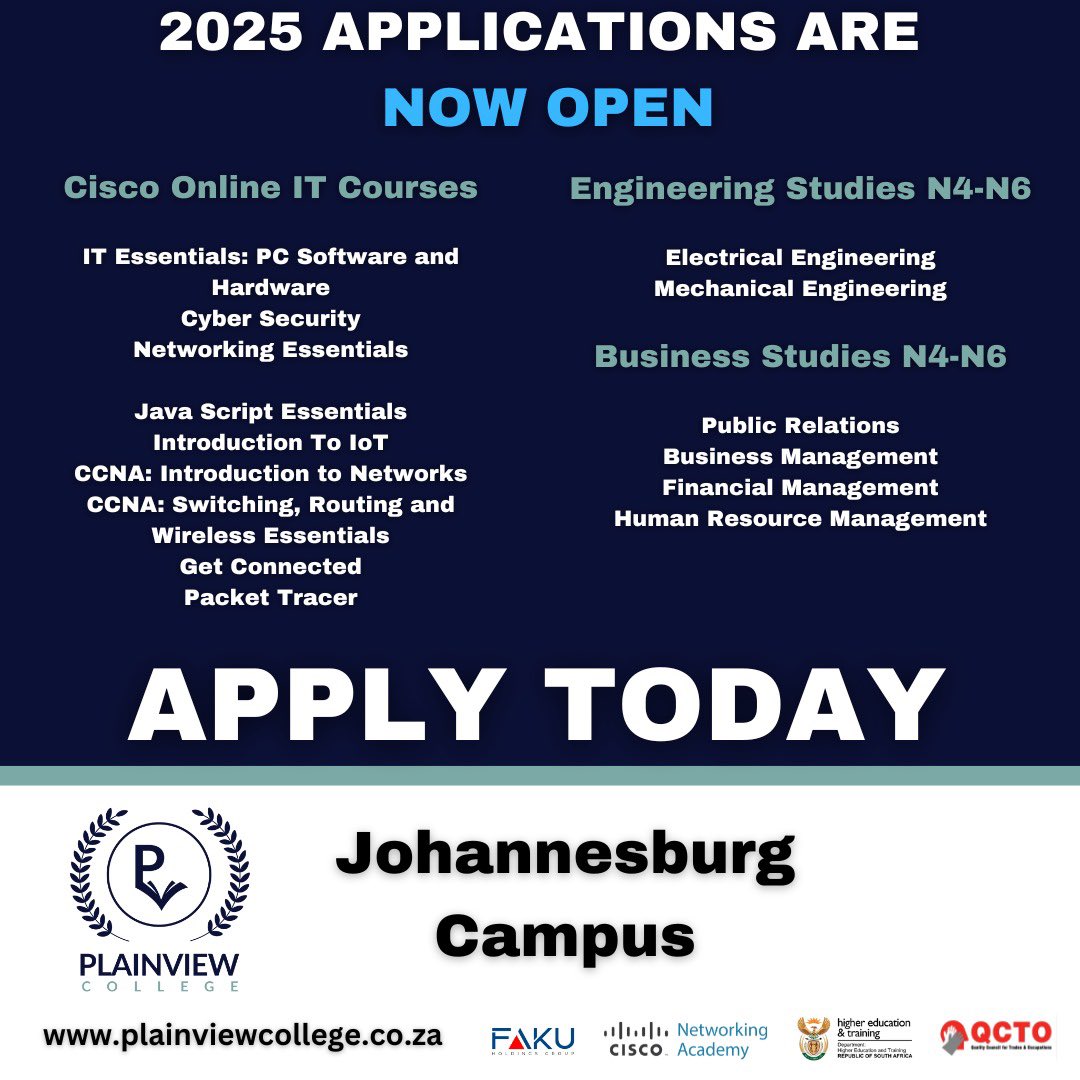 mr_faku's tweet photo. Admissions for 2025 are now open at Plainview College JHB and Mthatha campuses 🎓 Secure your spot and make your dreams a reality with our educational term loans, in partnership with Capitec Bank. 
Apply today 
#mbuyiseni #CapitecEducation #R40m https://t.co/7zNyajaqg8