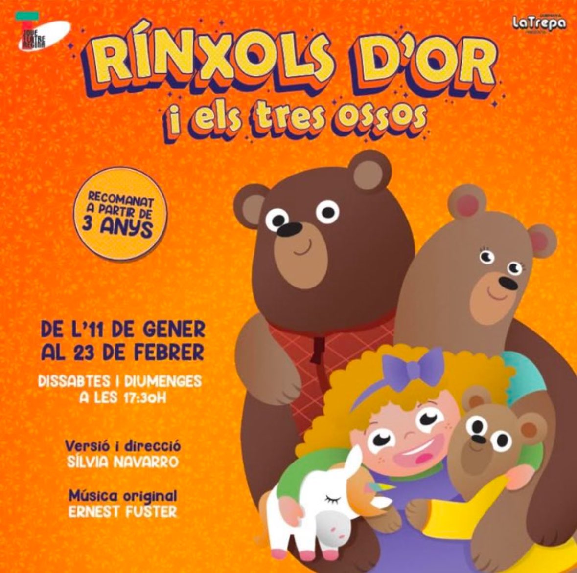 Avui estrenem amb l’<a href="/ernestfuster/">Ernest Fuster</a> “La Rínxols d’or i els tres ossos” al <a href="/JT_Regina/">Jove Teatre Regina</a> un musical pels més petits de les cases.
Ha estat un plaer gaudir del talent de l’Ernest fent música i q assajar sigui més divertit.
Gràcies a tot l’equip i a la mirada precisa del <a href="/gerardnicasi/">Gerard Nicasi</a>