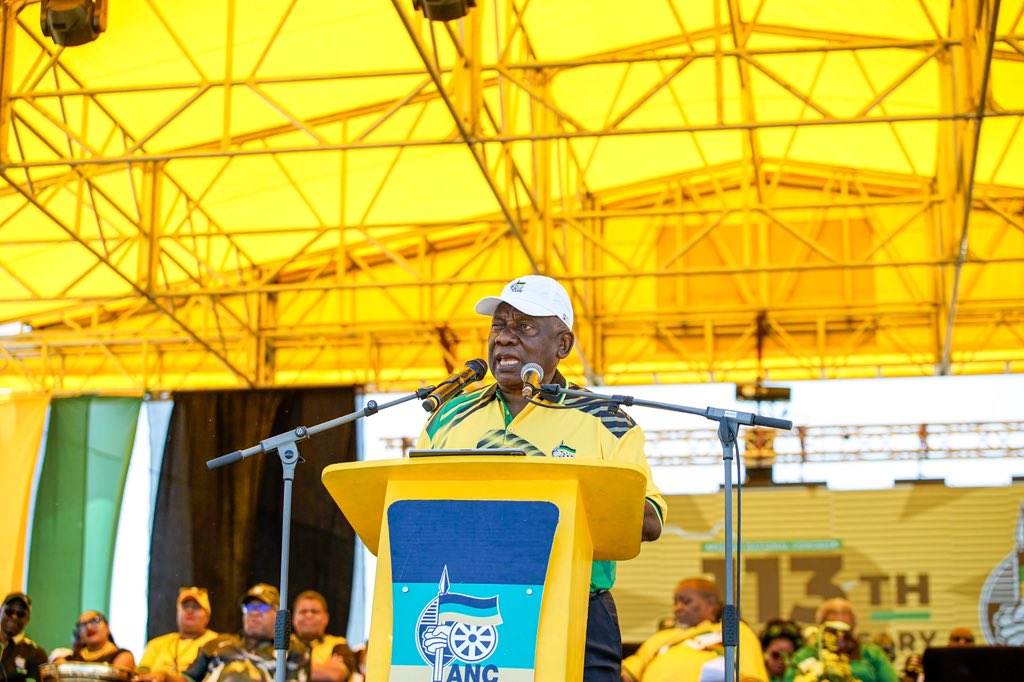 MbalulaFikile's tweet photo. ANC President, Comrade Cyril Ramaphosa, delivers the 2025 #ANCJan08Statement at Mandela Park Stadium, in Khayelitsha. 

#ANC113Anniversary
#RamaphosaSpeaks 
#MandelaParkStadium https://t.co/X3w70LBCf0