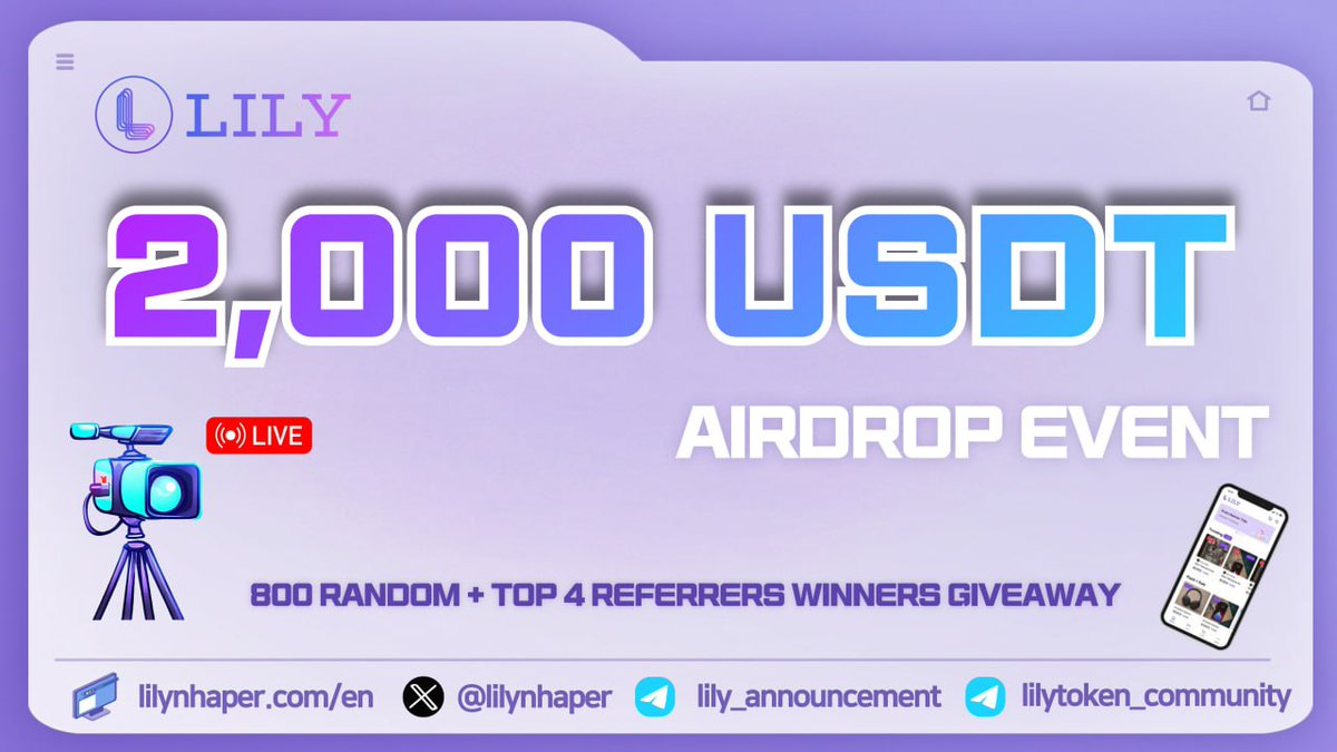 #Lily #Gate #Startup is running a massive $ 2,000 USDT tokens #airdrop campaign in  tokens!

Join our Gleam competition:
🔗 gleam.io/MOwn9/lily

Follow all the rules and tag your friends to join the airdrop campaign!

#Block_CK #Metaverse #Giveaway #web2 #web3 #USDT