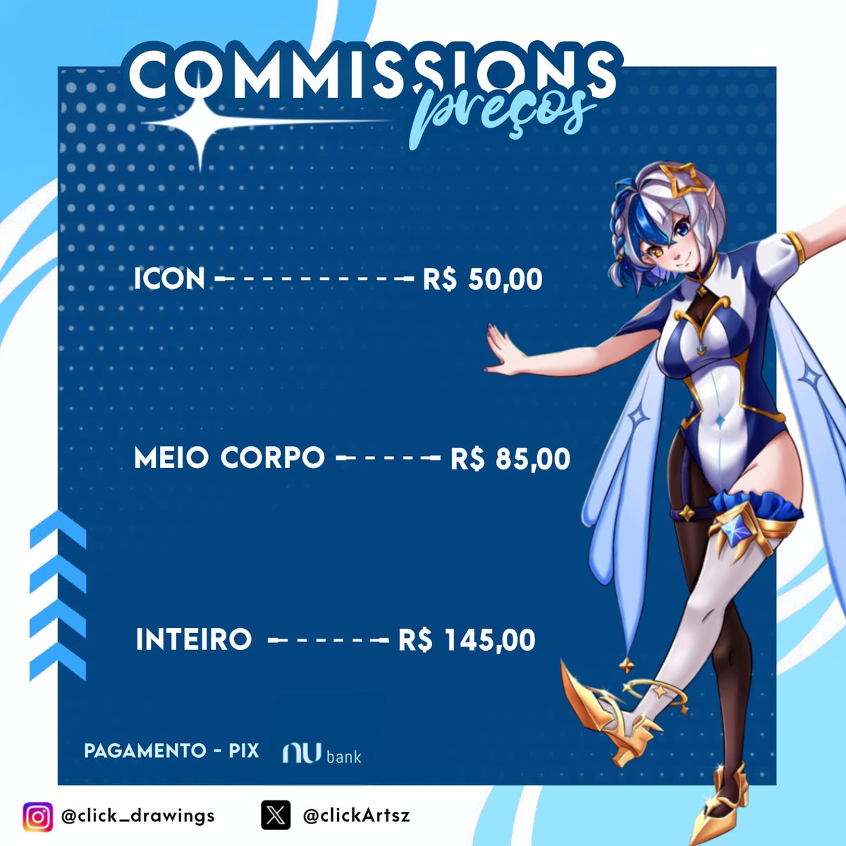 clickArtsz's tweet photo. Dei uma atualizada nos preços das commissions fml 👽

Tabelinha feita pela @_lahyung

#commissionsopen #commissionart https://t.co/p9jZzadrKO