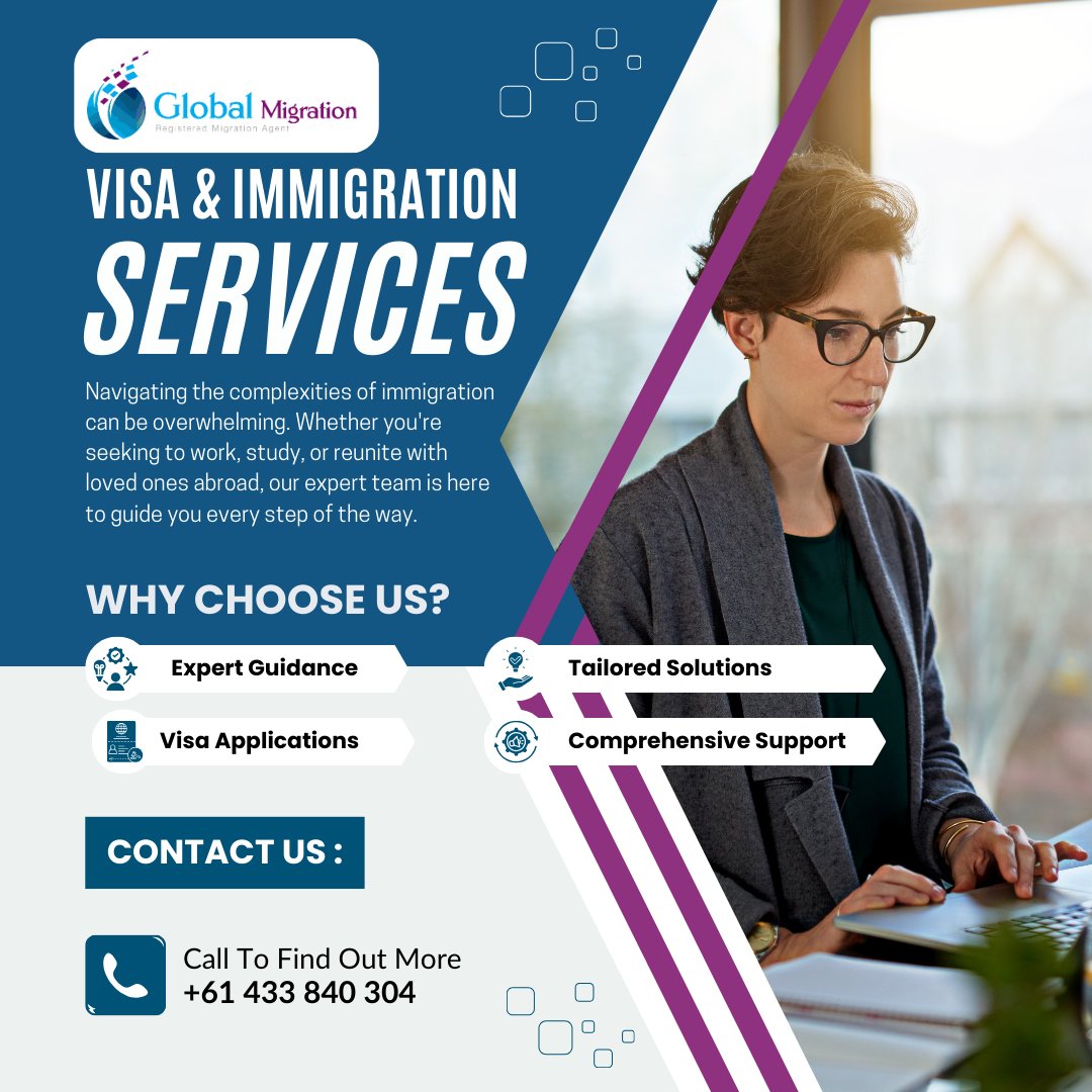 Global_aus's tweet image. Navigate your immigration journey with ease.
✔ Expert guidance.
✔ Tailored solutions.
✔ Comprehensive support.

Let us handle the process so you can focus on your dreams!

#VisaExperts #MigrationMadeSimple #GlobalOpportunities #YourFutureStartsHere