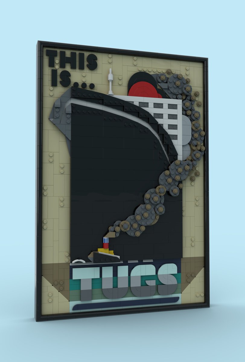 An Art-Deco TUGS poster, built from Lego. I reworked this slightly from a rebrickable design (posted below)
I was just messing around at first but now I genuinely want to make one to have in my home, it even has mounting brackets so it can be hung up.