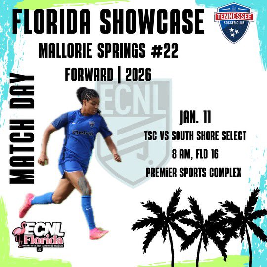 MallorieS22's tweet photo. IT’S GAMEDAY AT #ECNLFL !!!
Game 1 !! 🌴🦩☀️

@TopDrawerSoccer 
@ImCollegeSoccer 
@ECNLgirls 
@ImYouthSoccer 
@PrepSoccer 
@JREskilson 
@USYNT https://t.co/asVXJ3Oa4T