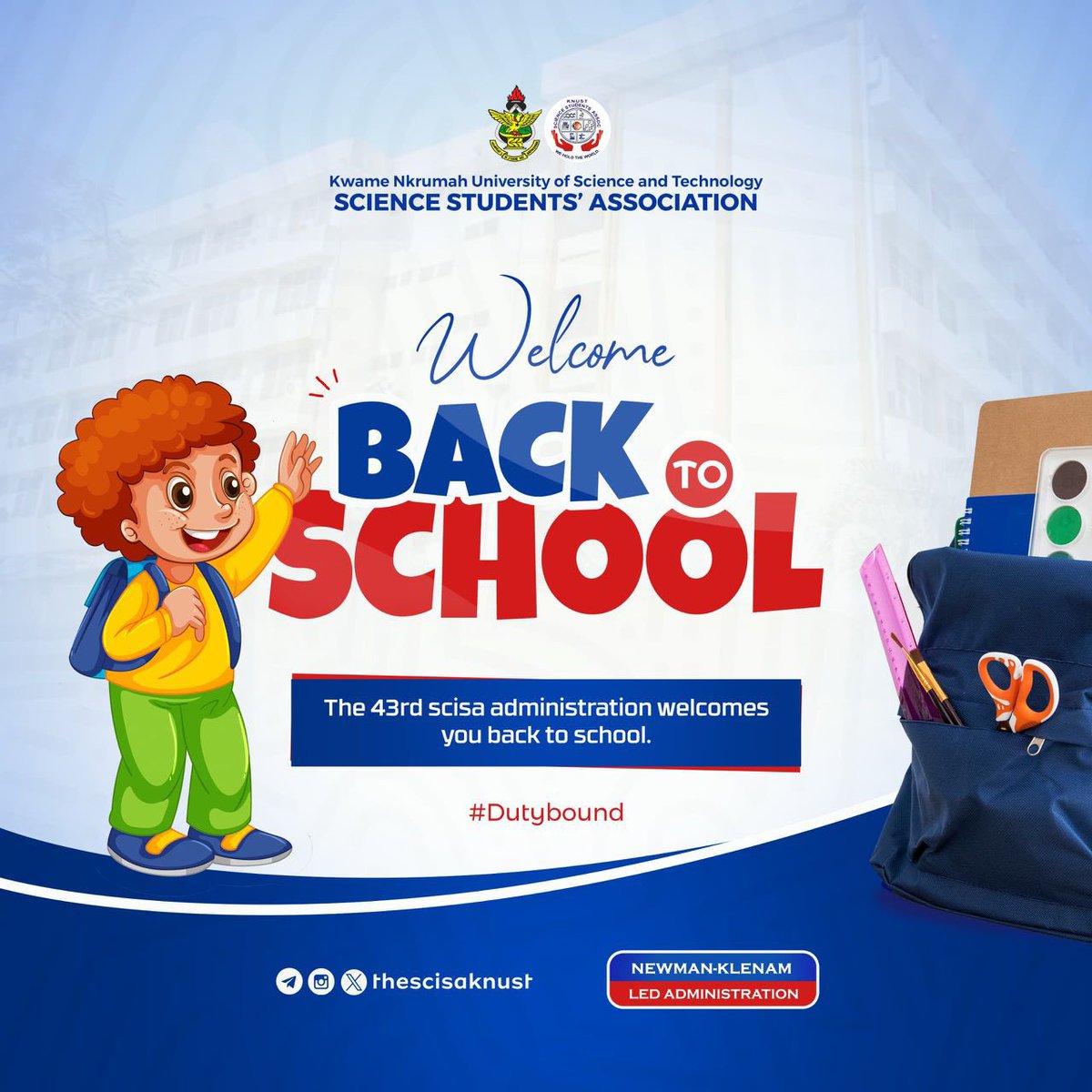 thescisaknust's tweet photo. Dear SCISAns,
The 43rd administration of SCISA welcomes everyone back to school.We’re excited to kick off another fantastic school year together. Get ready for new adventures, friendships, and knowledge. Let's make this year unforgettable together .
#Scisaknust
#Welcometoschool https://t.co/LEbcS5lePN
