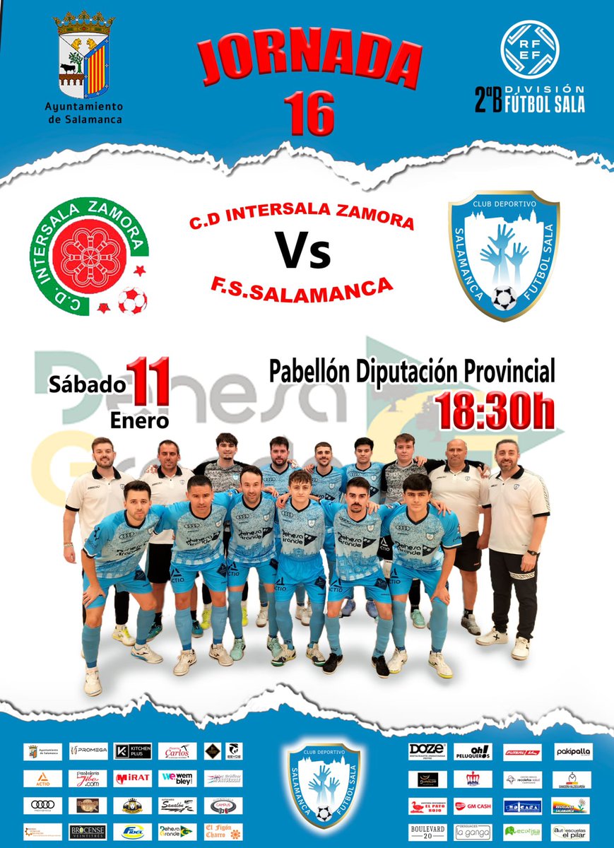 👋 ¡Buenos días!

💪🏻 ¡Hoy juega <a href="/DehesaGrande/">Coop Dehesa Grande</a> F.S.SALAMANCA en Zamora !

Los nuestros quieren seguir con la dinámica positiva para seguir metiendo presión a los cuatro primeros. 

¡Vamos, equipo! 🚀 💙