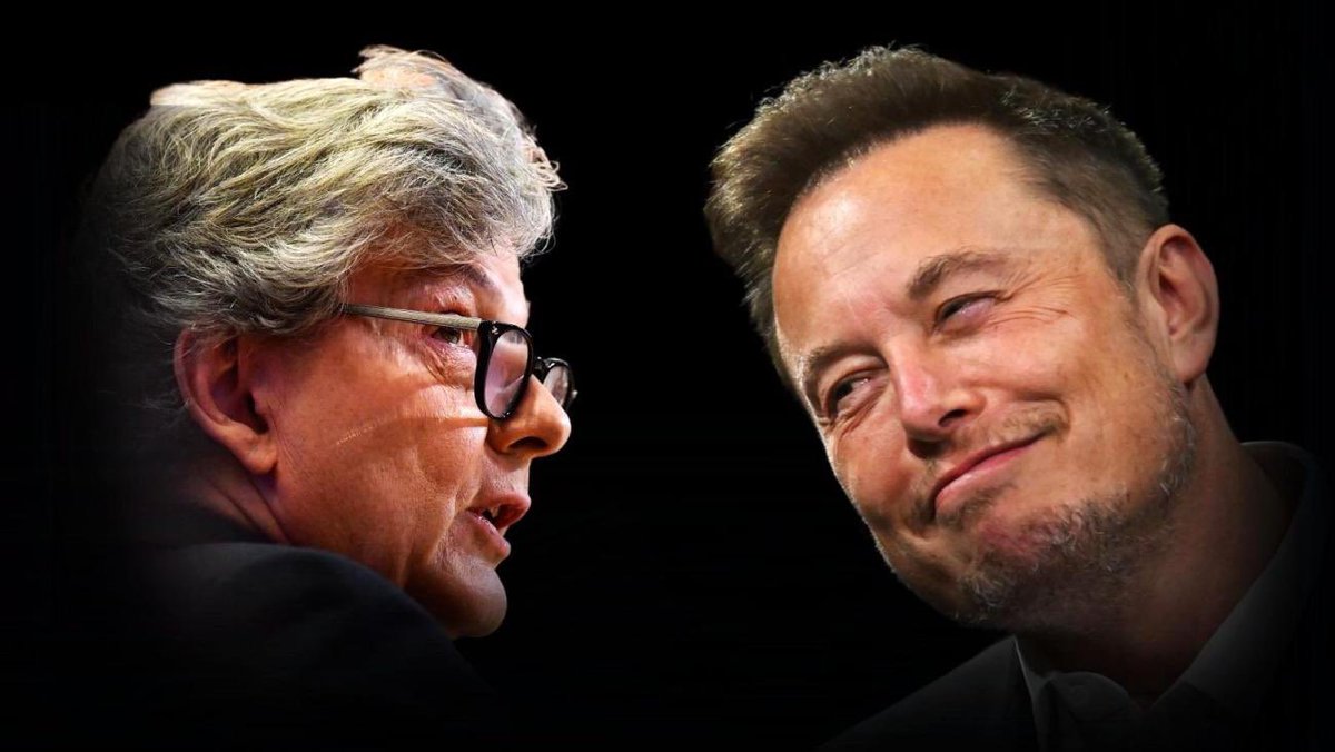 Et un deuxième coup !

#Breton mis KO ! ⤵️

<a href="/elonmusk/">Elon Musk</a> vient de dégainer un deuxième tweet bien senti contre « le tyran » Thierry Breton après son aveu sur l’annulation des élections en Roumanie et demain en Allemagne par l’UE !

Musk écrit auprès de ses 212 millions d’abonnés : «