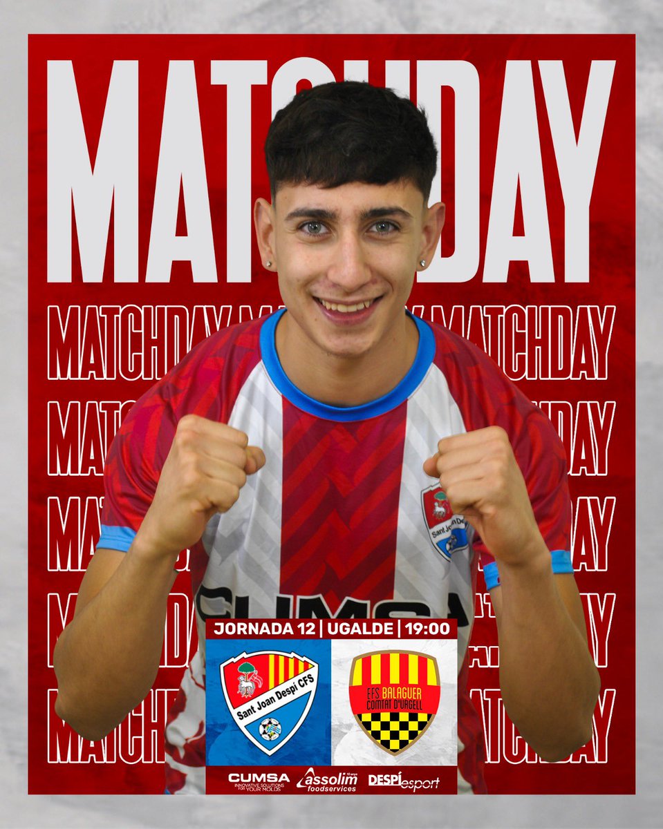 🔥 𝐌𝐀𝐓𝐂𝐇𝐃𝐀𝐘 🔥

🏆 #TerceraNacional
📆 Jornada 12
🆚 <a href="/EFSComtat/">EFS Balaguer Comtat</a> 
🕒 19:00 h.
🏟️ Poliesportiu Ugalde 

#SantJoanDespíCFSBalaguer 
#SantJoanDespíCFS ❤️🤍