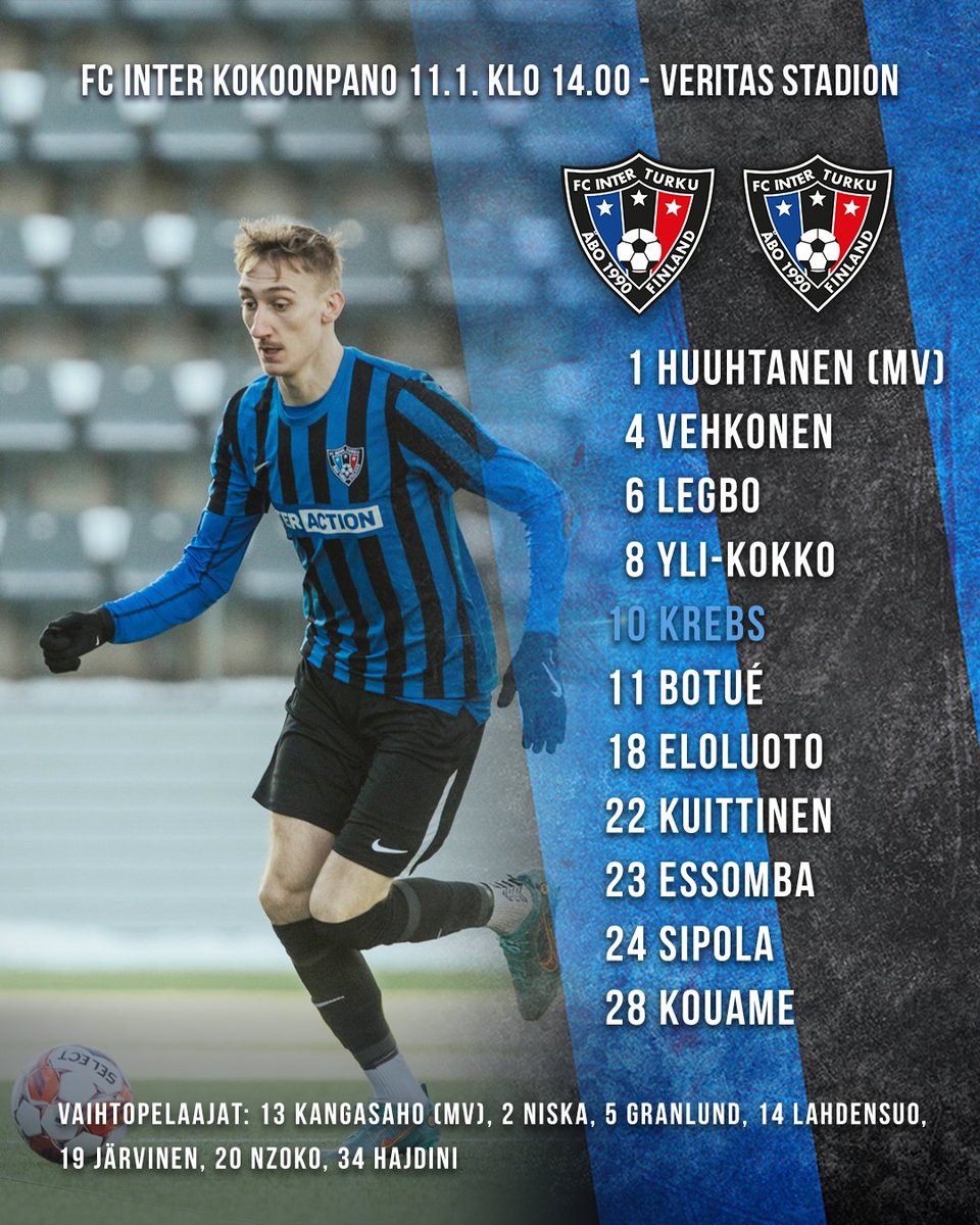 FCInterTurku's tweet image. Interin joukkueet kohtaavat näillä kokoonpanoilla vuoden ensimmäisessä ottelussa kello 14.00 🔥

Jos et pääse paikan päälle, Turun Sanomat striimaa ottelun tilaajilleen klo 13.50 alkaen.📺 
👉ts.fi/urheilu/6534652

#fcinterturku #veikkausliiga #ykkönen