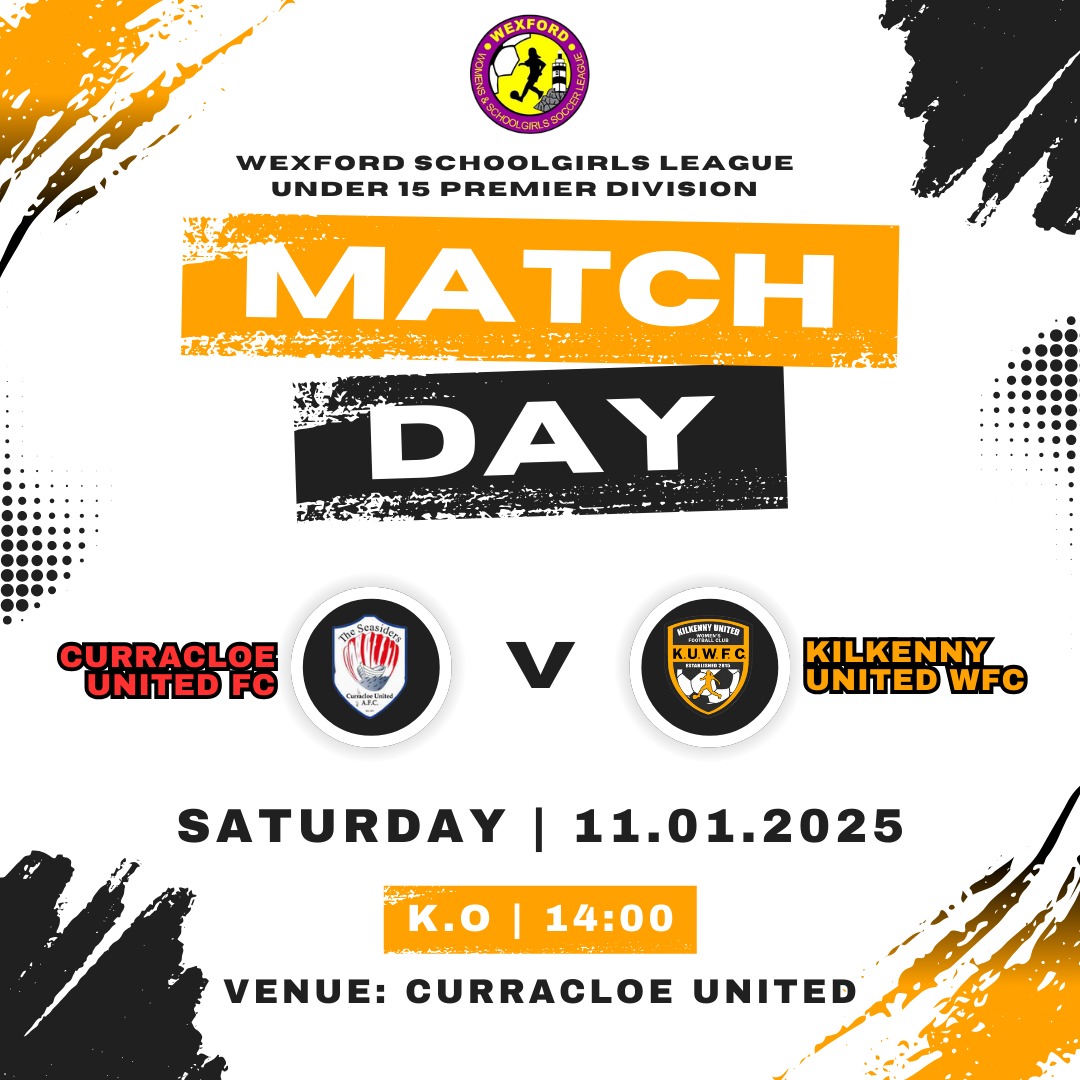 Match Day!! We're back on the road this afternoon as our under 15s travel to Curracloe to take on Curracloe United AFC in the Wexford U15 Premier Division. Best of luck to all involved.