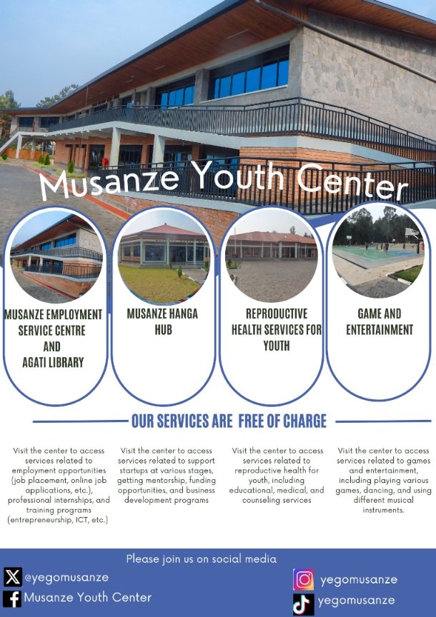 YEGO MUSANZE (@yegomusanze) on Twitter photo Rubyiruko mu komeze mugane ikigo cy'urubyiruko cya <a href="/MusanzeDistrict/">Musanze District</a> murahasanga services batandukanye.
<a href="/RwandaYouthArts/">Ministry of Youth and Arts | Rwanda</a>
<a href="/RwandaYouth/">Rwanda Youth Council</a>
<a href="/MusanzeYouth/">National Youth Council-Musanze District</a>
<a href="/YouthMusanze/">MUSANZE YOUTH VOLUNTEERS</a> Rubyiruko mu komeze mugane ikigo cy'urubyiruko cya <a href="/MusanzeDistrict/">Musanze District</a> murahasanga services batandukanye.
<a href="/RwandaYouthArts/">Ministry of Youth and Arts | Rwanda</a>
<a href="/RwandaYouth/">Rwanda Youth Council</a>
<a href="/MusanzeYouth/">National Youth Council-Musanze District</a>
<a href="/YouthMusanze/">MUSANZE YOUTH VOLUNTEERS</a>
