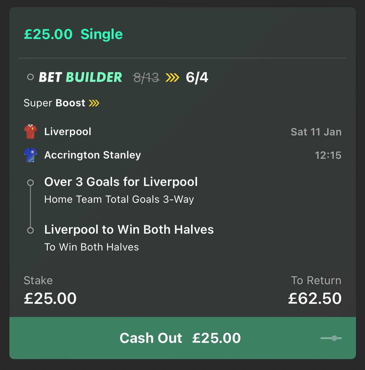 ValueBetSpotter's tweet image. 👀 Who wants £60 free cash?

If Liverpool win both halves and score 4 or more goals vs Accrington Stanley we’ll give £60 free cash to two of you.

Just LIKE ❤️ this tweet to enter, good luck 👊