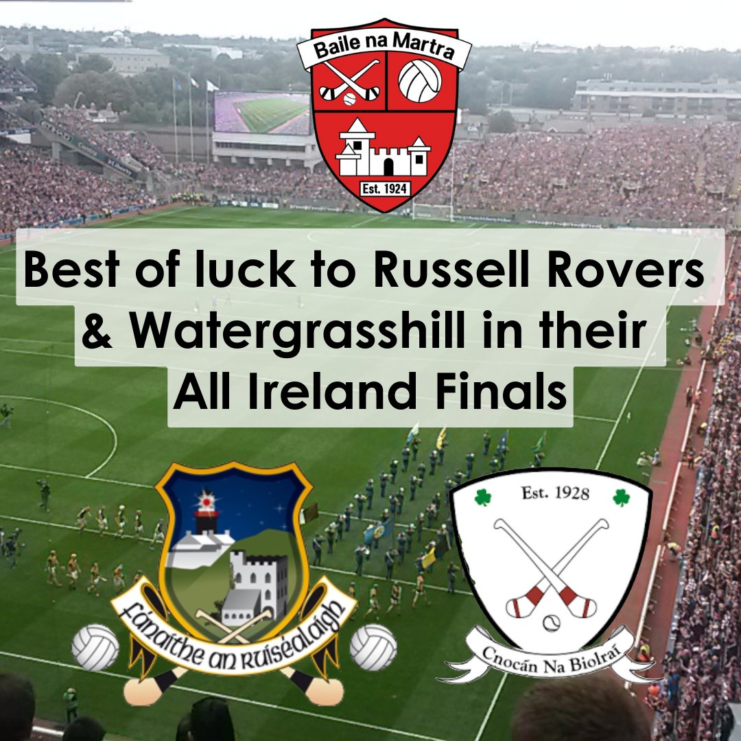 Castlemartyr GAA (@castlemartyrgaa) on Twitter photo We would like to wish the best of luck to <a href="/russellrovers/">Russell Rovers GAA</a> and <a href="/WatergrasshillG/">WatergrasshillGAA</a> in their respective All Ireland Finals from all at Castlemartyr GAA We would like to wish the best of luck to <a href="/russellrovers/">Russell Rovers GAA</a> and <a href="/WatergrasshillG/">WatergrasshillGAA</a> in their respective All Ireland Finals from all at Castlemartyr GAA