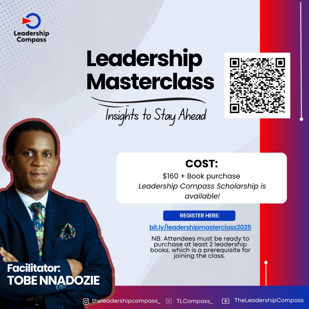 Unlock your full leadership potential! 

Join our Leadership Masterclass, read two powerful books, and apply transformative insights to your life. 

Leadership Compass Scholarship is available!

Ready to take the next step? Sign up now!

🔗: bit.ly/leadershipmast…