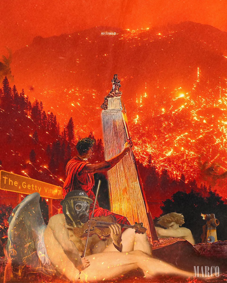 projectdemarco's tweet photo. Fallen Angel Fiddled while LA burned #staysafe 
.
.
.
.
.
.
#projectdemarco #marcoverse #collagesrilanka #marcosrilanka #marco #californiafires #Wildfire #LAFD https://t.co/7JGpgKyFbt