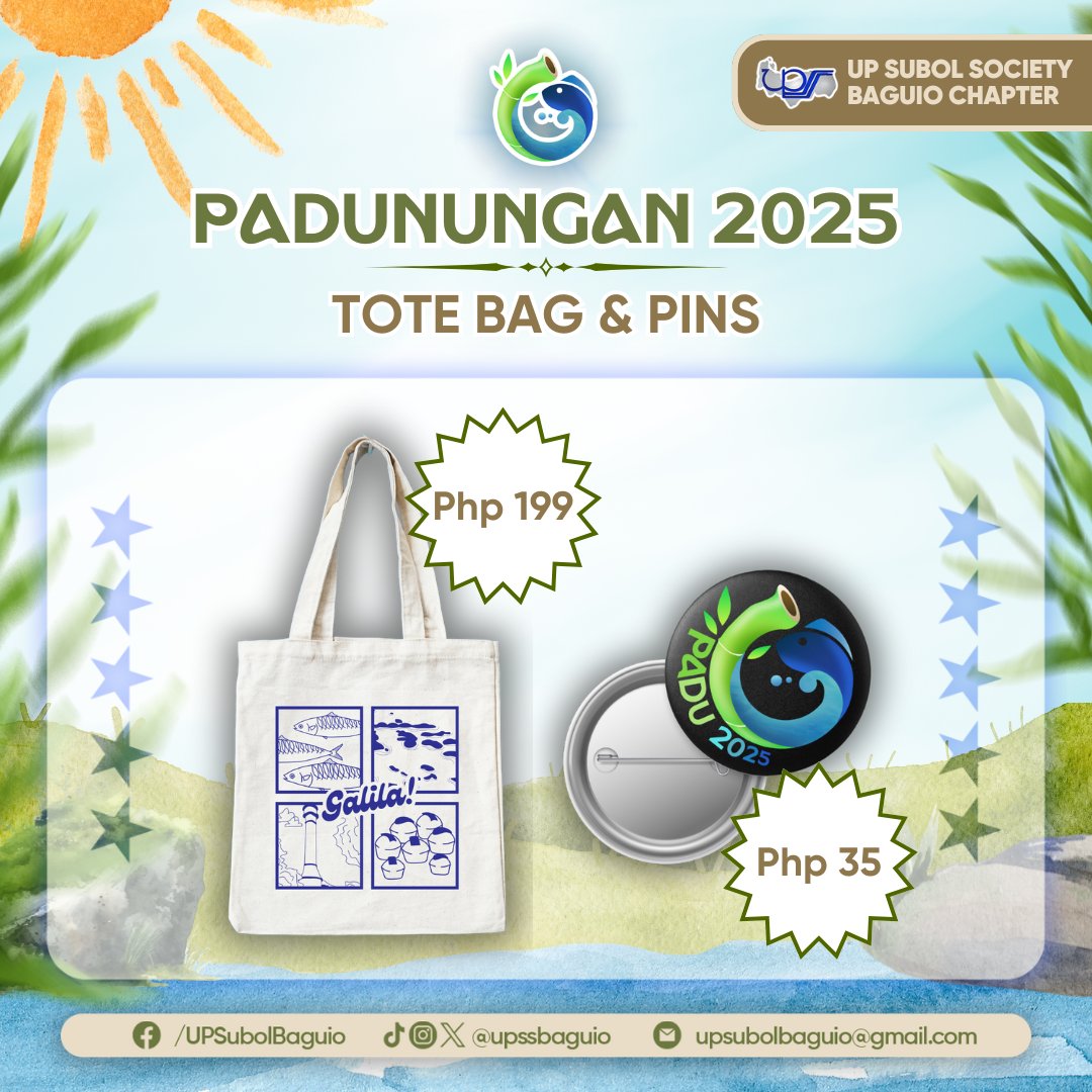 upssbaguio's tweet photo. PADUNUNGAN 2024 MERCH 👒🕶

Did you know that you can buy ✨️ Bilay-exclusive and Limited Edition✨️ merchandise on D-Day? 👀

Get yourself quality and budget-friendly pins, stickers, totes, and shirts for this year’s edition of Padunungan! 👕🛍 https://t.co/JC8nOTNzAs